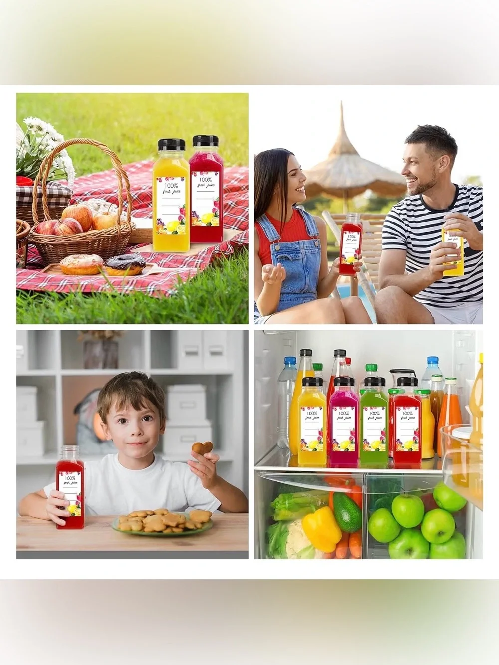 Moretoes 40pcs 12oz Juice Bottles with Caps, Plastic Bottles with Lids